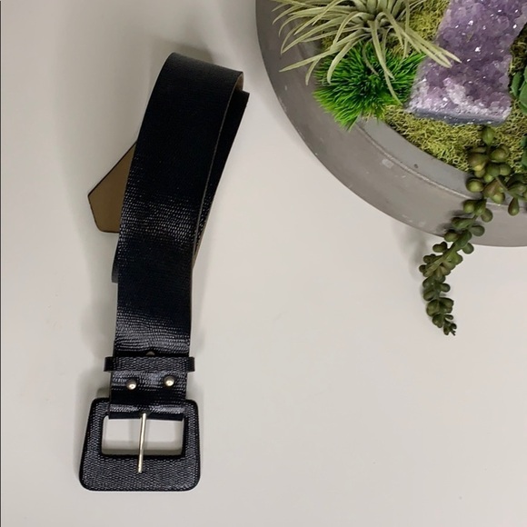 Caviar Faux Leather wide Black Rectangle Buckle Belt women’s - Picture 1 of 8